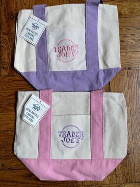Trader Joe's Canvas Mini Tote Set - Pink and Purple